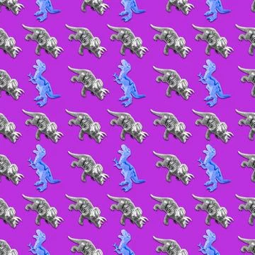 Creative seamless dinosaur pattern on purple background. Abstract art backgro Stock Photos