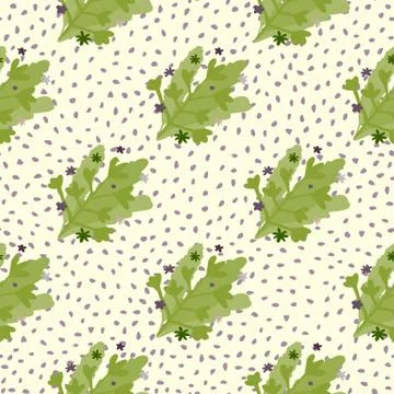 Creative seamless doodle pattern with green abstract foliage bouquet. White b 스톡 일러스트