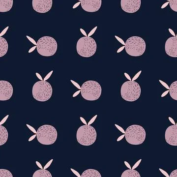 Creative seamless doodle pattern with light purple mandarin print. Dark backg Stock Illustration
