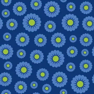 Creative seamless Floral vector pattern. Blue chamomile on a dark blue Stock Illustration