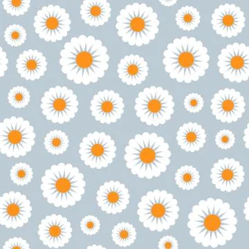 Creative seamless Floral vector pattern. White chamomile on a gray background Illustrazione stock