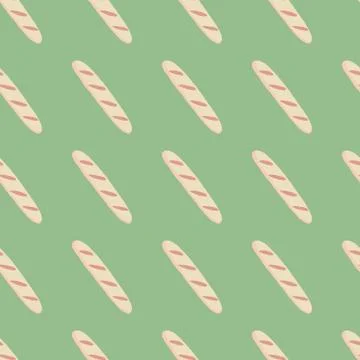 Creative seamless food pattern with light pink loaf elements. Green backgroun Stock Illustration