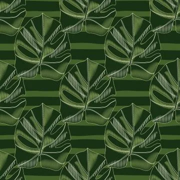 Creative seamless hand drawn monstera pattern. Palm foliage ornament with str Illustrazione stock