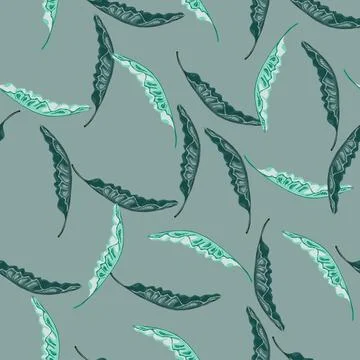 Creative seamless nature pattern with blue colors banana leaves shapes. Paste Stock Illustration