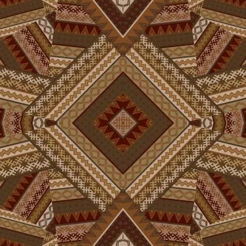 Creative seamless patchwork pattern with geometrical african motifs Stock Illustration