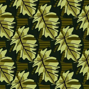 Creative seamless pattern with abstract monstera silouettes. Autumn print in  Stock Illustration