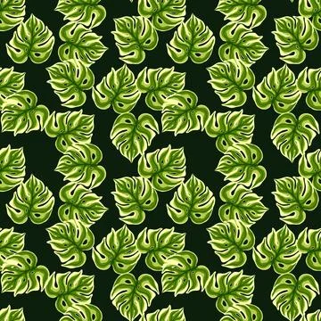 Creative seamless pattern with abstract style monstera leaf shapes print. Stock Illustration