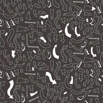 Creative seamless pattern with arrows and pointers. White line on black Illustrazione stock