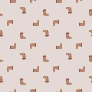 Creative seamless pattern with beige colored christmas socks silhouettes. Lig Stock Illustration