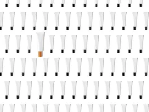 Creative seamless pattern of black and white cosmetic tubes on white background. Stock Illustration