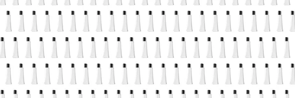 Creative seamless pattern of black and white cosmetic tubes on white background. Stock Illustration