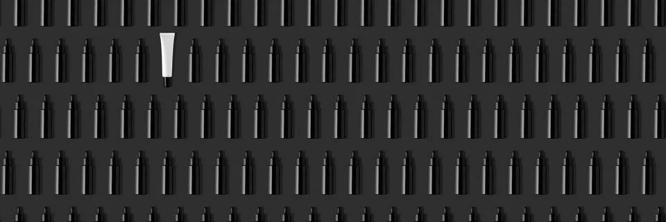 Creative seamless pattern of black and white cosmetic tubes on white background. Stock Illustration
