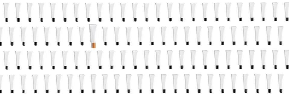 Creative seamless pattern of black and white cosmetic tubes on white background. Stock Illustration