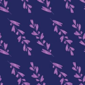Creative seamless pattern with branch leaves in blue colors. Geometric botani Illustrazione stock