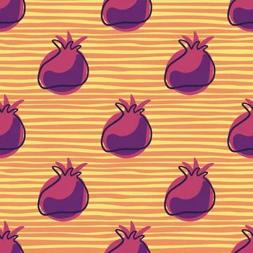 Creative seamless pattern with bright purple pomegranate elements. Orange str Stockillustratie