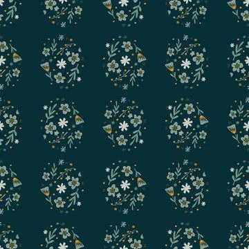 Creative seamless pattern with ditsy little flowers and leaves print. Dark na Stock Illustration