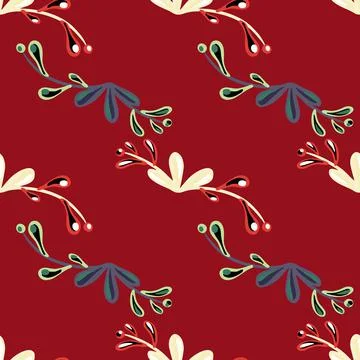 Creative seamless pattern with hand drawn botanic blue and green floral branc Stock Illustration