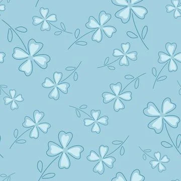 Creative seamless pattern with hand drawn four-leaf clover elements. Blue bac Stock Illustration