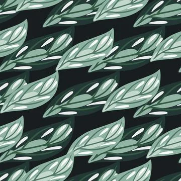 Creative seamless pattern with light blue colored abstract leaf silhouettes.  Stock Illustration