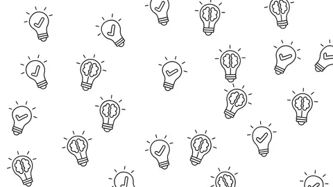 Creative Seamless Pattern of Light Bulbs with Brain and Checkmark Icons Stock-Footage 345539438