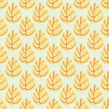 Creative seamless pattern with orange hand drawn monstera foliage shapes. Lig Illustrazione stock
