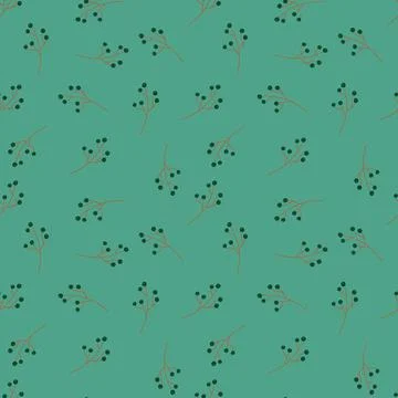 Creative seamless pattern with random little simple berry shapes. Turquoise b Illustrazione stock