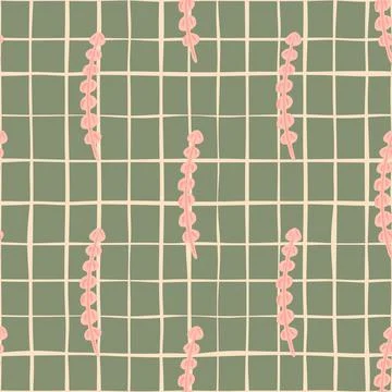 Creative seamless sea flora pattern with pink simple seaweed ornament. Grey c Illustrazione stock