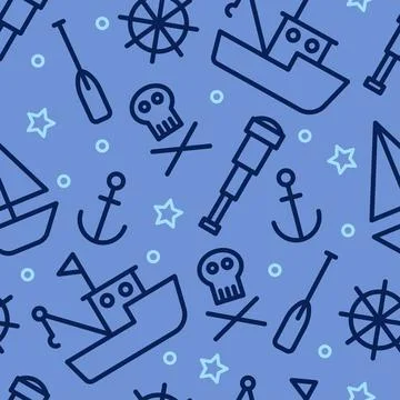 Creative seamless sea pattern with vector shapes and icons Stock Illustration