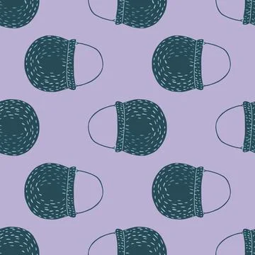 Creative seamless sorcery pattern with navy blue simple pots silhouettes. Lig Illustrazione stock