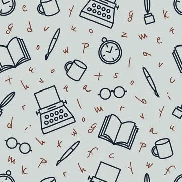 Creative seamless writer pattern with vector shapes and icons Stock Illustration