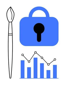 Creative Security and Data Analytics Concept with Brush Lock and Chart Illustrazione stock