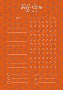 Creative self-care planner template for ladies. Aesthetic red background blan Stock Illustration