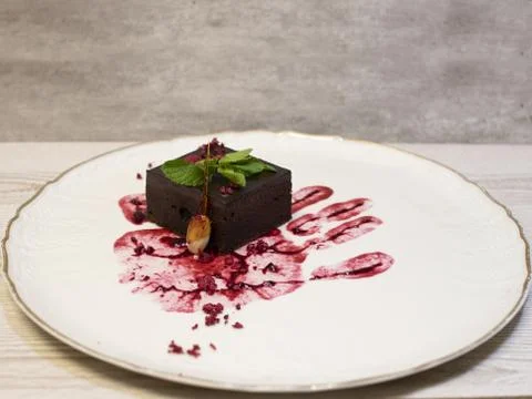Creative serving of brownie on a plate Stock Photos