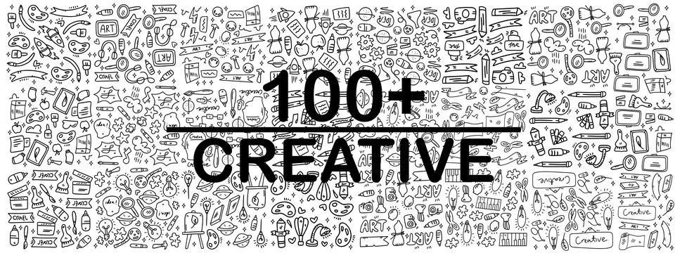 Creative set with doodle line style vector Illustrazione stock