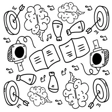 Creative set with doodle line style vector Stock Illustration