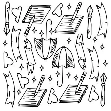 Creative set with doodle line style vector Stock Illustration