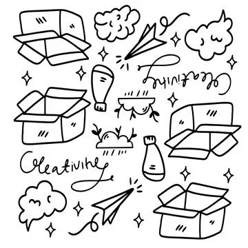 Creative set with doodle line style vector Stock Illustration