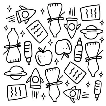 Creative set with doodle line style vector Illustrazione stock