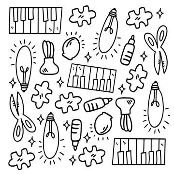 Creative set with doodle line style vector Stock Illustration