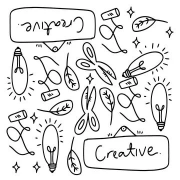 Creative set with doodle line style vector Illustrazione stock