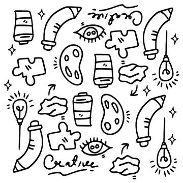 Creative set with doodle line style vector Stock Illustration