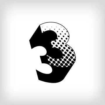 Creative shadowed number 3, pop art dot design sport and education. Stock Illustration