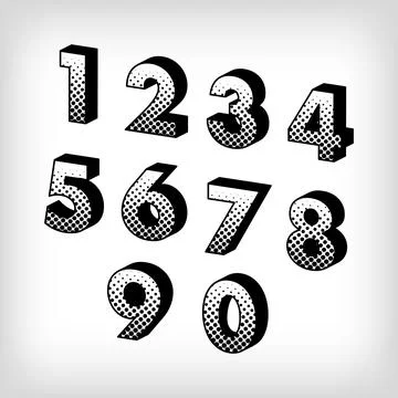 Creative shadowed number set, pop art dot design number alphabet sign. Stock Illustration
