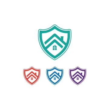 Creative Shield combined house logo and icons set. Vector logo design template.  Stock Illustration