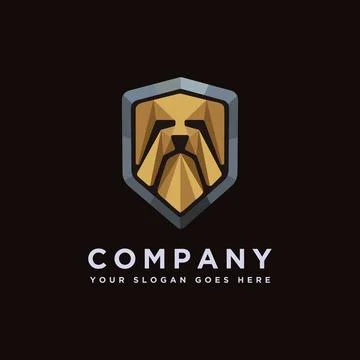 Creative Shield of Dog Logo Icon vector template on black background Stock Illustration