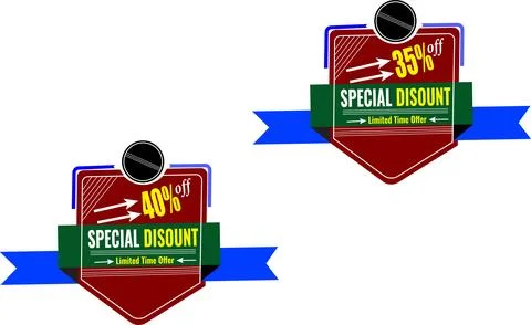 Creative shield shape vector  design  35% and 40% off special discount ribbons Stock Illustration