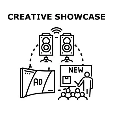 Creative showcase presenting new advertising concepts event 스톡 일러스트