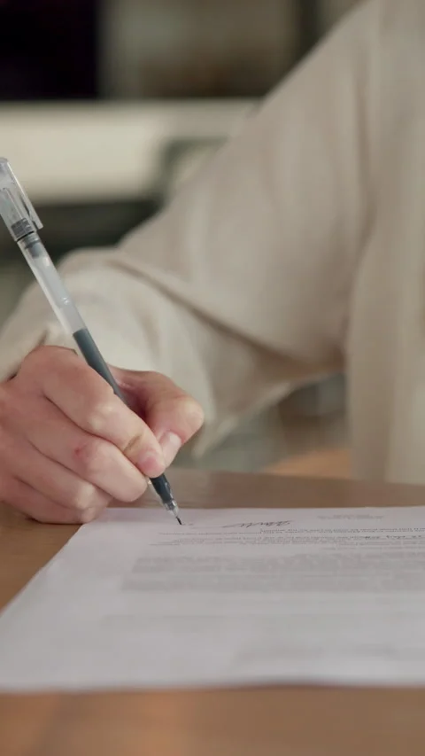 Creative, signature and hand with contract in home, remote work and approve Stock Footage 336656102