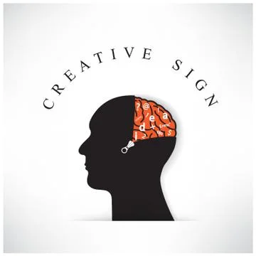 Creative silhouette head with opening the brain by zipper on background Stock Illustration