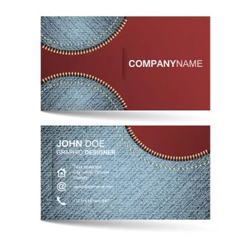 Creative simle horizontal business card template with denim pattern and zippe Stock Illustration